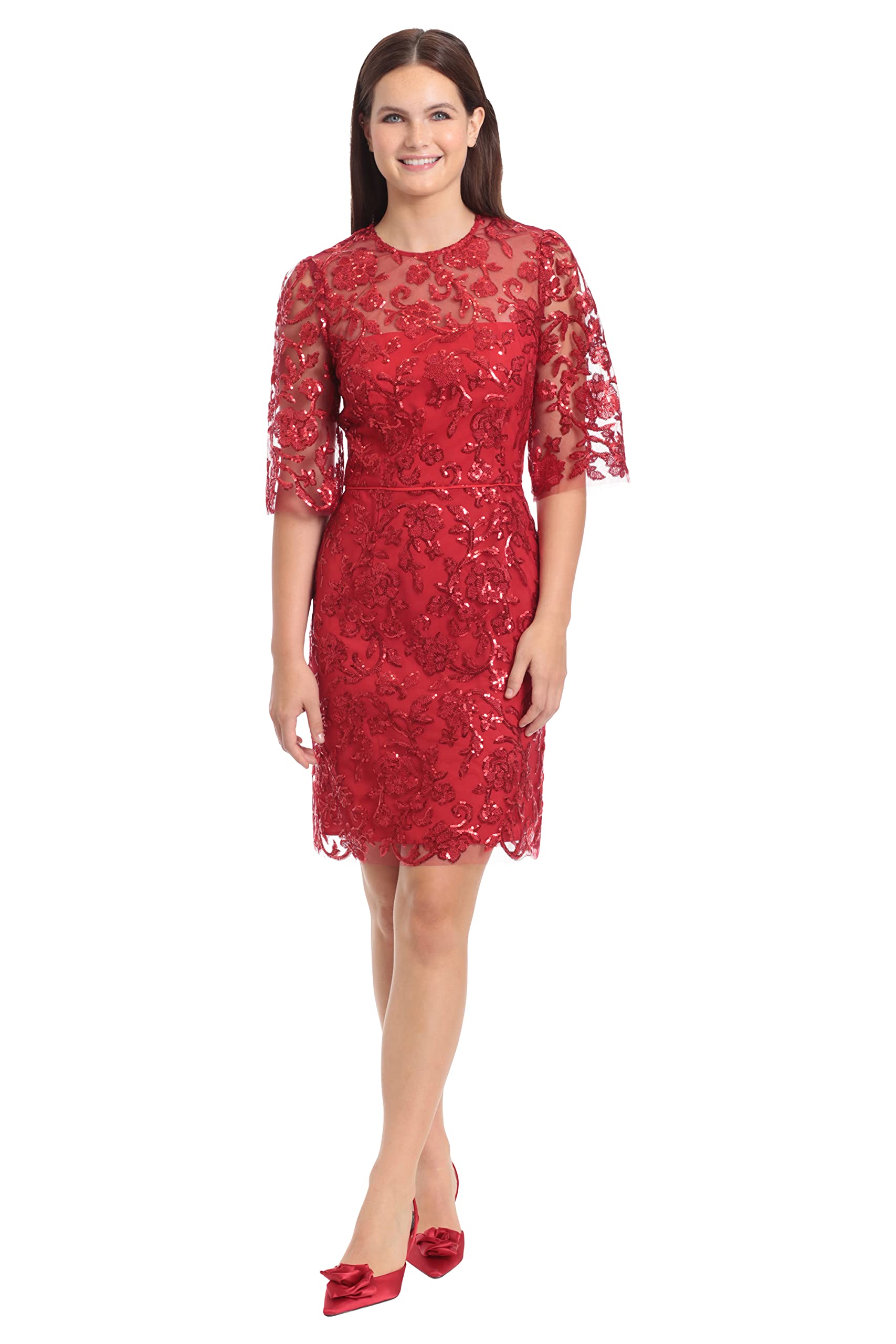 Maggy London Women's Holiday Embroidered Dress Embroidery Occasion Event Party Guest of