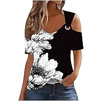 Sexy Clod Sholuder Tops for Women Summer Eyelet Short Sleeve T Shirts Y2K Going Out Blouses Ladies Tunic Tops