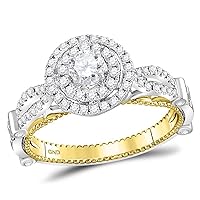 14kt Two-tone Gold Womens Round Diamond Solitaire Bridal Wedding Engagement Ring 3/4 Cttw