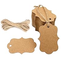 G2PLUS Blank Gift Tags with String, 100PCS Kraft Paper Hang Tags, Wedding Favor Tags, Hanging Price Tags for Arts & Crafts, Gift Wrapping, Christmas, Merchandise (2.75''x 1.97'')