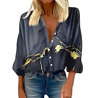 Business Casual Tops for Women Novelty Print Graphic Womens 3/4 Sleeve Tops Spring Button Down Plus Size Shirts