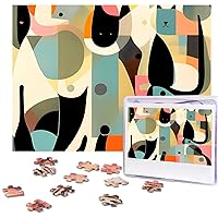 Mid-Century Modern Art Cat Puzzles 500 Pieces Personalized Jigsaw Puzzles for Adults Personalized Picture with Storage Bag Puzzle Wooden Photos Puzzle for Family Home Decor (20.4