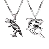 U7 Punk Animal Necklace Set, Dinosaur+Shark