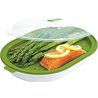 BPA-Free Plastic Microwave Vegetable and Fish Steamer, Green