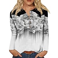 Womens Long Sleeve Shirts Casual Button Collar Floral T-Shirt Loose Fit Work Sweatshirt Versatile Tee Blouses