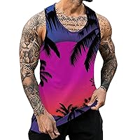 Men Tank Top Plus Size Casual Loose Undershirt Summer Seaside Printed Round Neck Sleeveless T Shirt