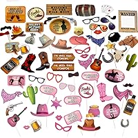 Western Cowgirl & Cowboy Photo Booth Props. 70 Pc Texas Theme Props with Wanted Sign for Birthday, Cowgirl Bachelorette Party and Wedding by Scapa Pro. Wild West Party Decorations.