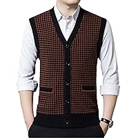 Men Vest Knit Sleeveless Sweater Cardigan Pockets Thick Buttons Down V Neck Print Retro Vintage Casual