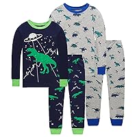 4 Pieces Boys Pajamas Toddler Boys Long Sleeve Cotton Pjs Kids Sleepwear Sets 24Months-12Years