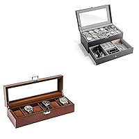 12 Slots Watch Box Bundle with 6 Slot Wooden Watch Display Case