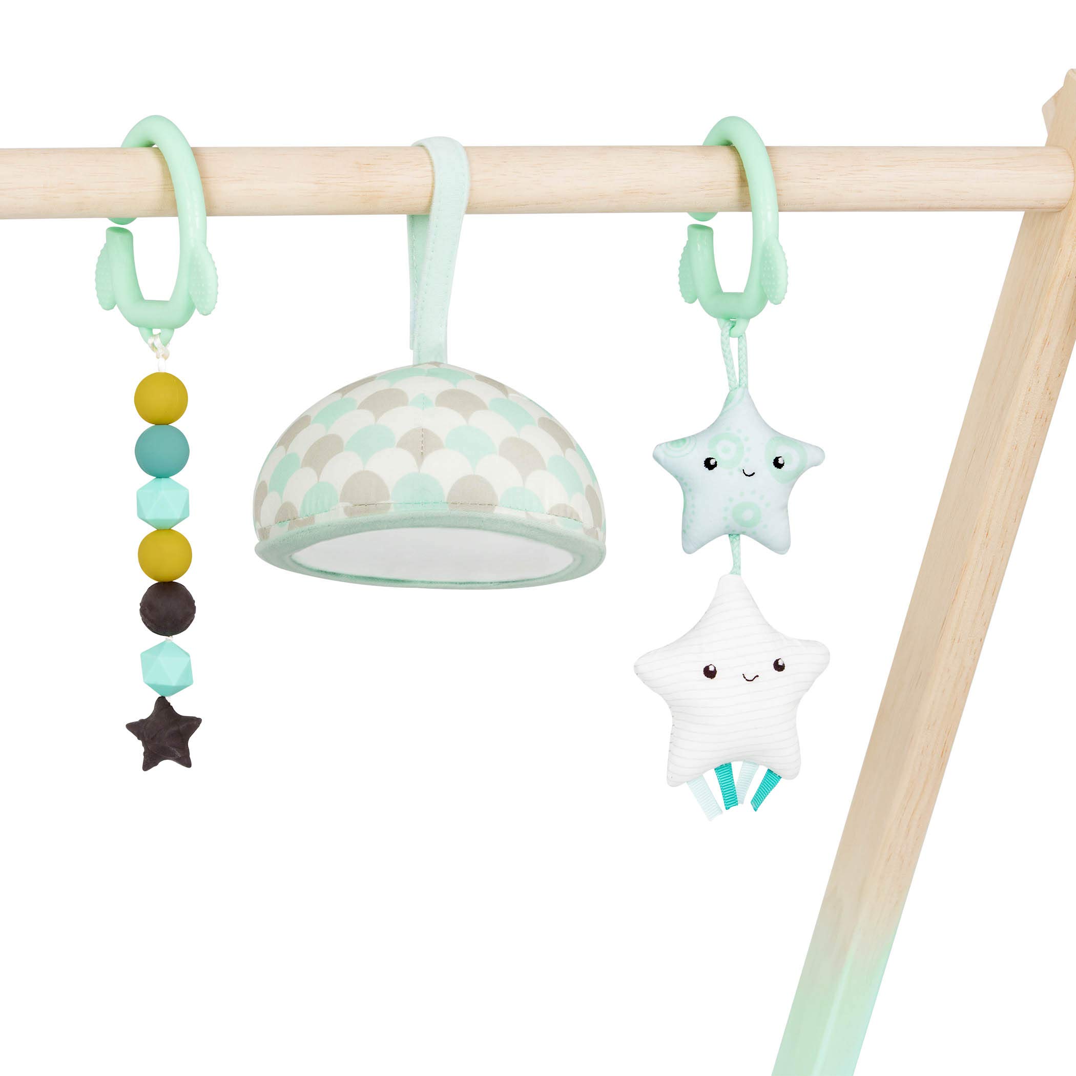 B. toys – Wooden Baby Play Gym – Activity Mat – Starry Sky – 3 Hanging Sensory Toys – Organic Cotton – Natural Wood – Babies, Infants
