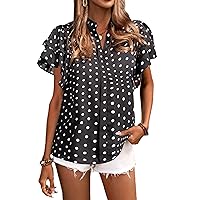 Women's Blouses Chiffon Ruffle Short Sleeve V Neck Tops Casual Business Shirt