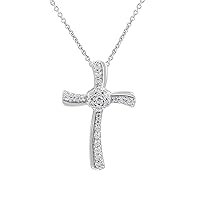 GILDED 1/10 ct. T.W. Lab Grown Diamond (SI1-SI2 Clarity, F-G Color) and Sterling Silver Cross Pendant with an 18 Inch Spring Ring Clasp Cable Chain