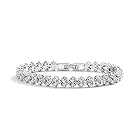 Platinum Plated Cubic Zirconia Crystal Tennis Bracelet for Bridal, Wedding, Prom & Everyday Wear