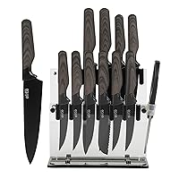 Gibson Soho Lounge 13 Piece Cutlery Set w/Acrylic Wood Block and Wood Soft Touch Handles