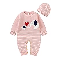 Baby Girl Clothe Outfit Striped Sweater Clothes Hat Outfits Jumpsuit Infant Cartoon Zip up Sweaters for Teen Girls