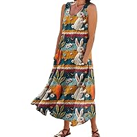 Linen Maxi Dress Women Boho Summer Dress 2024 Vacation Sleeveless Backless Loose Tshirt Long Casual Swing Sundress