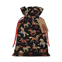 MyPiky Brown Horse Print Christmas Gift Bags,Gift Wrap Bags 4.7x6.9 Small Storage Bag For Thanksgiving Party