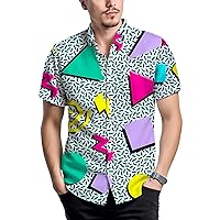 Vintage 80s 90s Geometric Men's Shirts Retro Casual Button Down Shirts Funny Short Sleeve Summer Beach Shirt