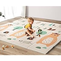 Foldable Baby Play Mat, Extra Large Waterproof Activity Playmats for Babies,Toddlers, Infants, Play & Tummy Time, Foam Baby Mat for Floor with Travel Bag (Bear(79x71x0.4inch))