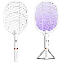 Electric Fly Swatter Racket, Rechargeable Fly Zapper - 4000 Volt, Exclusive 2-in-1 Bug Zapper Racket - USB Charging, 1800mAh Li-Battery, Indoor & Outdoor Use, White, 2 Packs