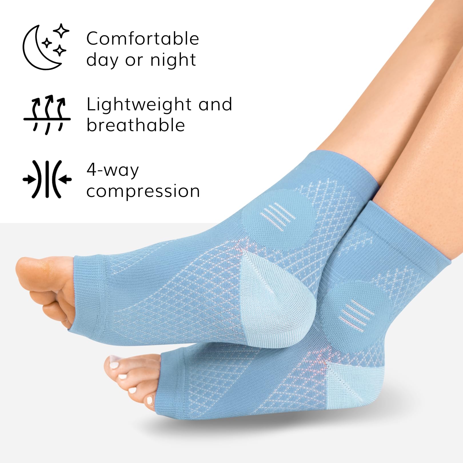 BraceAbility Neuropathy Socks - Peripheral Neuritis Compression Diabetic Toeless Foot Sleeves for Nerve Damage in Feet, Ankle Gout, Plantar Fasciitis Relief for Men and Women (L - Light Blue)