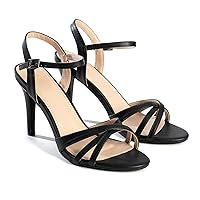 MOOMMO Women Stiletto Ankle Strap Sandals Suede Leather Round Toe Cross Strap Slingback 4 Inch high heel Summer Shoes Opened Toe Sexy Dress Party Wedding 4-13M US