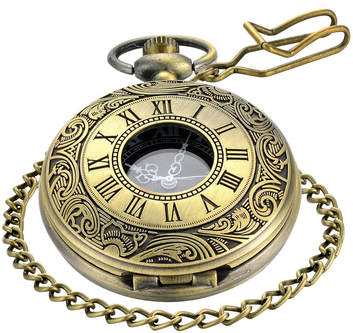 MJSCPHBJK Vintage Pocket Watch for Men Roman Numerals Scale Quartz Pocket Watches with Chain for Xmas Fathers Day Gift