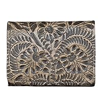 Genuine Leather Men's or Ladies Small Wallet ID CC Bills Handcrafted, Hand Tooled Cowhide (Black Vintage w charger cord)