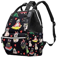 Funny King Pug Puppy Dog Crown Heart Diaper Bag Travel Mom Bags Nappy Backpack Large Capacity for Baby Care