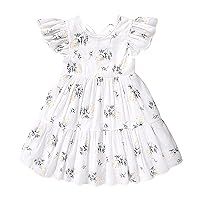 YOUNGER TREE Toddler Baby Girl Boho Dress Linen Ruffle Sleeveless Casual Dress Kids Solid Floral Summer Beach Sundress