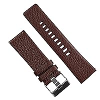 Classical 22 24 26 28mm Lychee Texture Genuine Leather Watchband for Diesel Black White Brown Watch Strap Wrist Bracelet (Color : Brown, Size : Black Black Clasp)