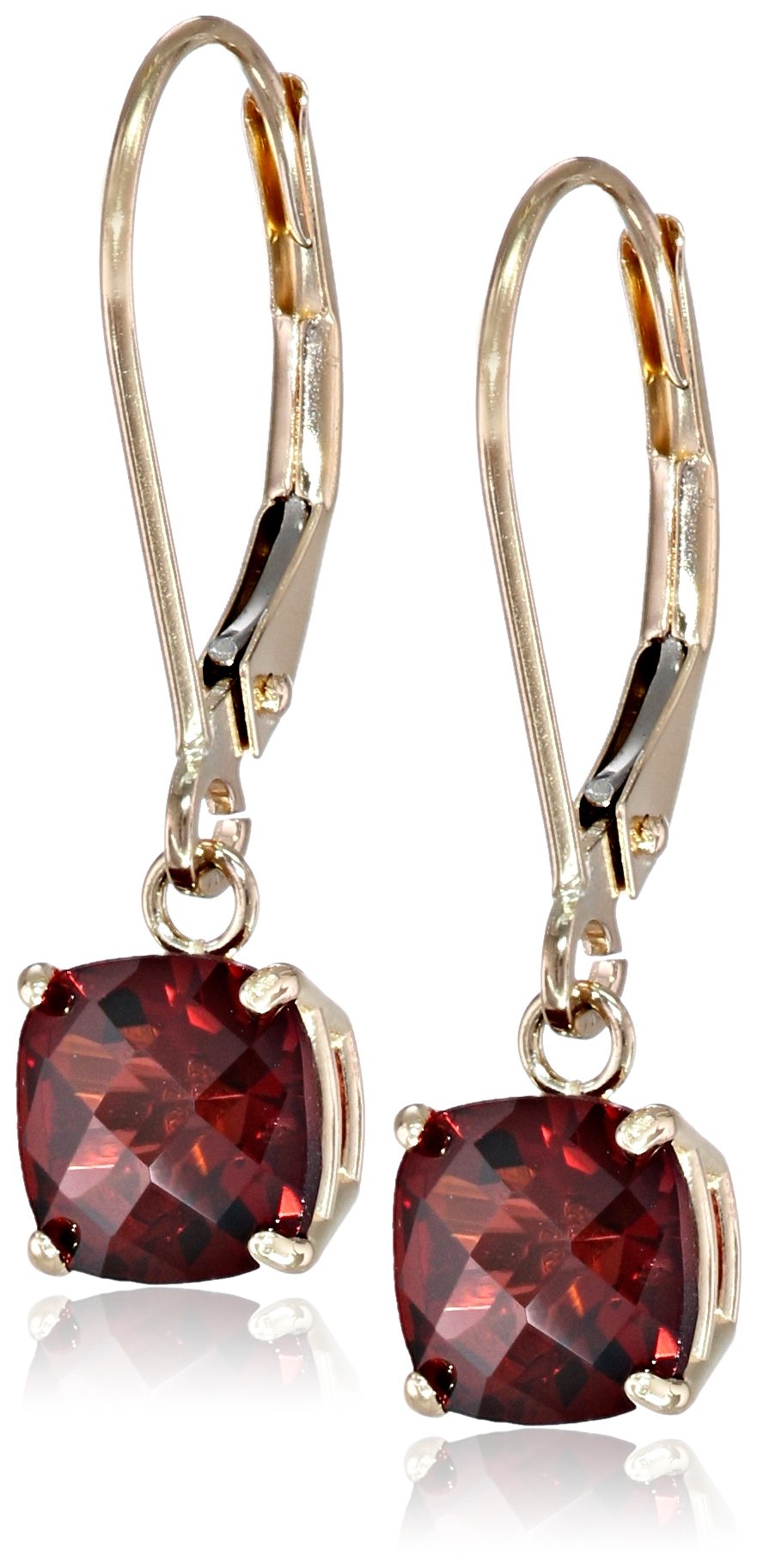 Amazon Collection 10k Gold Cushion Cut Gemstone Dangle Earrings for Women with Leverbacks