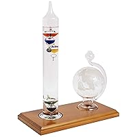 AcuRite 00795A2 Galileo Thermometer with Glass Globe Barometer, Barometer Set, Glass/Wood, 3