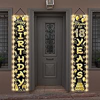 18th Birthday Door Banner Lighted Party Supplies 18th Black Gold Birthday Party Decoration for Girls Boys Happy 18 Years Birthday Party Banner Porch Sign with LED Light Party Favor for Outdoor Decor