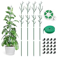 Unves 4 Pack Plant Support Stakes, 51.18 Inch Detachable Branch Twig Plant Sticks Support Tall, 4 Sections Plastic Plant Stakes for Indoor Outdoor Plants Potted Flower with Twist Ties Orchid Clips