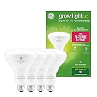 GE Grow Lights for Indoor Plants, BR30 Indoor Floodlight, LED Light Bulbs for Flowers and Fruit with Advanced Red Light Spectrum, 9W, 15 PPF, (4 Pack)