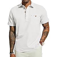 PJ PAUL JONES Men Cotton Linen Shirt Casual Short Sleeve Hippie Shirts Summer Beach Shirt Vacation Shirt with Pocket