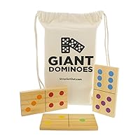 Get Out! Giant Wooden Dominoes 28-Piece Set with Bag – Jumbo Natural Wood & Colored Numbers – Kids Adults Outdoor Games