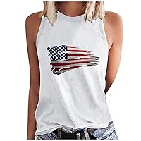 4th of July Tank Tops Women American Flag Shirt Sleeveless Crewneck Patriotic Shirts Summer Casual Loose Tees Vest