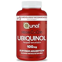 Ubiquinol CoQ10 100mg Softgels, Qunol Mega Ubiquinol 100mg - Superior Absorption - Active form of Coenzyme Q10 for Heart Health & Healthy Blood Pressure Levels - 4 Month Supply - 120 Count