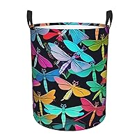 Cute Dragonflies Round waterproof laundry basket,foldable storage basket,laundry Hampers with handle,suitable toy storage