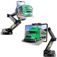 Gray Commercial Truck Phone Mount + Semi Truck Tablet Mount, Heavy Duty Cell Phone Holder, Tablet & iPad Mount for Dashboard Windshield, Stable Suction Cup (1 Phone Mount + 1 Tablet Mount)