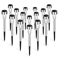 GIGALUMI Solar Lights Outdoor Waterproof,16 Pack Stainless Steel LED Solar Garden Lights for Patio, Lawn, Yard and Landscape(Cold White)