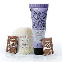 Travelwell (Bundle - Travel Size Round Cleaning Soaps 1.0oz/28g, Individually Wrapped 300 Bars per Box & Flower Series Travel Size Guest Body Lotion 0.5 Fl Oz/15ml, Individually Wrapped 200 Tubes