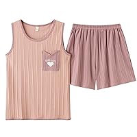Vopmocld Big Girl's Tank Top and Shorts Cotton Pajama Set Teens Cute Heart Shape Sleepwear Kids Clothes PJS
