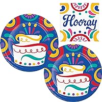 Birthday Swirls Party Tableware Supplies for 16 People | Bundle Includes Dessert Plates and Beverage Napkins