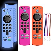 3Pack Firestick Remote Cover Case Compatible with Firetv4k TV Stick,Anti-Slip Silicone Protective Case for Alexa Fire Stick 4K Max 3rd Gen 2021 Release with Lanyards (Glow Blue&Red&Orange)