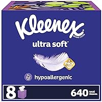Kleenex Ultra Soft Facial Tissues, 8 Cube Boxes, 80 Tissues per Box, 3-Ply, Packaging May Vary
