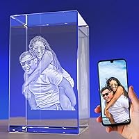Crystal Clear Memories 3D Crystal Photo, Personalized Christmas Gifts With Your Own Photo for Mom, Dad, Men, Women, 3D Laser Etched Picture, Engraved Inside The Portrait Crystal, Customized Xmas Gifts